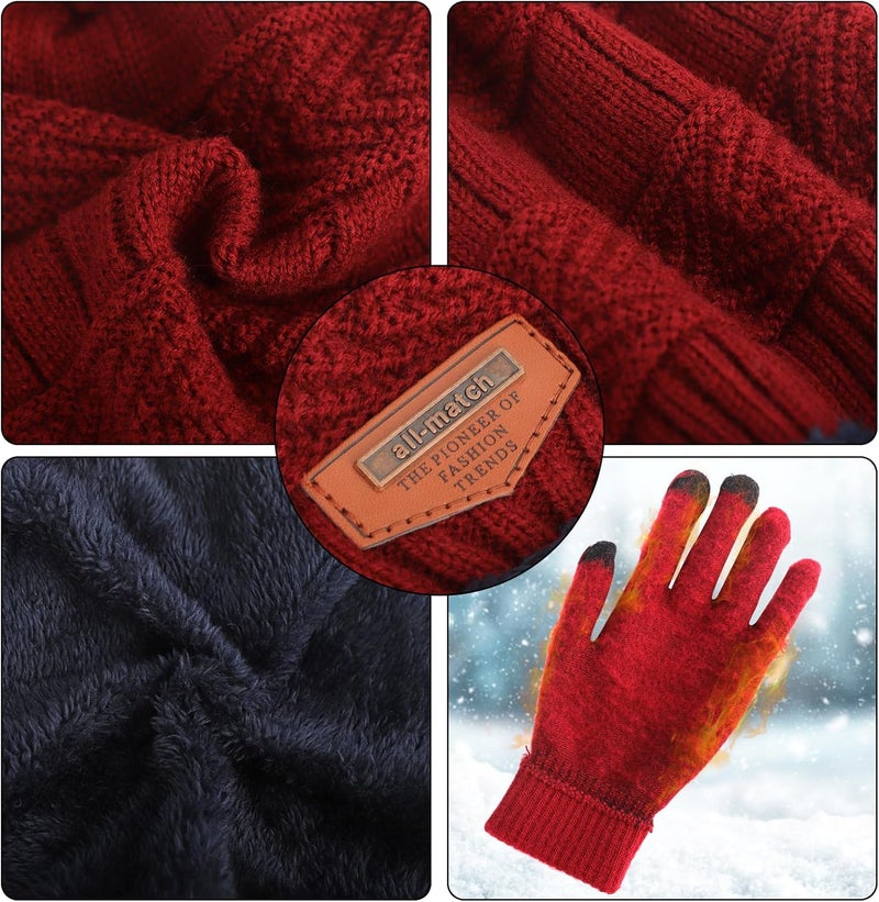 MAYLISACC Winter Knit Beanie Hat Neck Warmer Scarf and Touch Screen Gloves Set 3 Pcs Fleece Lined Skull Cap for Men Women - Image 3